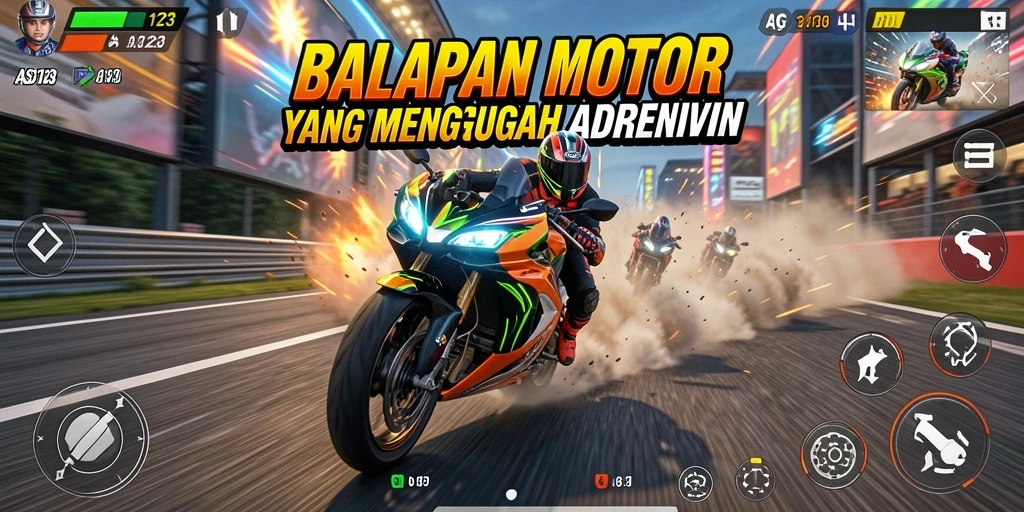 Screenshot gameplay yang menampilkan balapan motor seru.