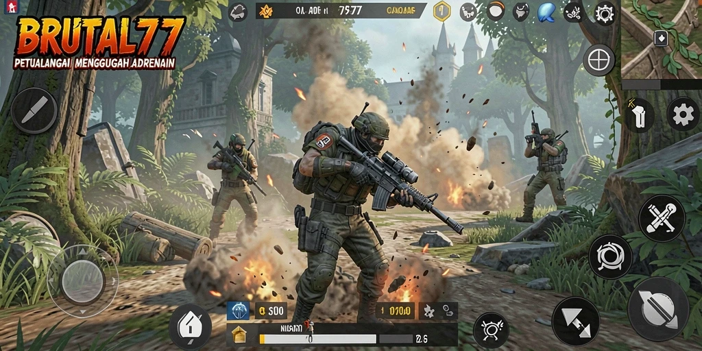 Tampilan gameplay seru dalam petualangan <strong>BRUTAL77</strong>.