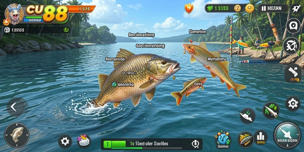 Tangkapan ikan dalam CU888 dengan latar belakang laut yang menakjubkan.