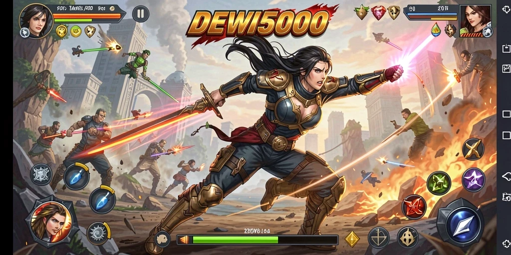 Tampilan menarik dari gameplay seru DEWI5000 saat bertarung.