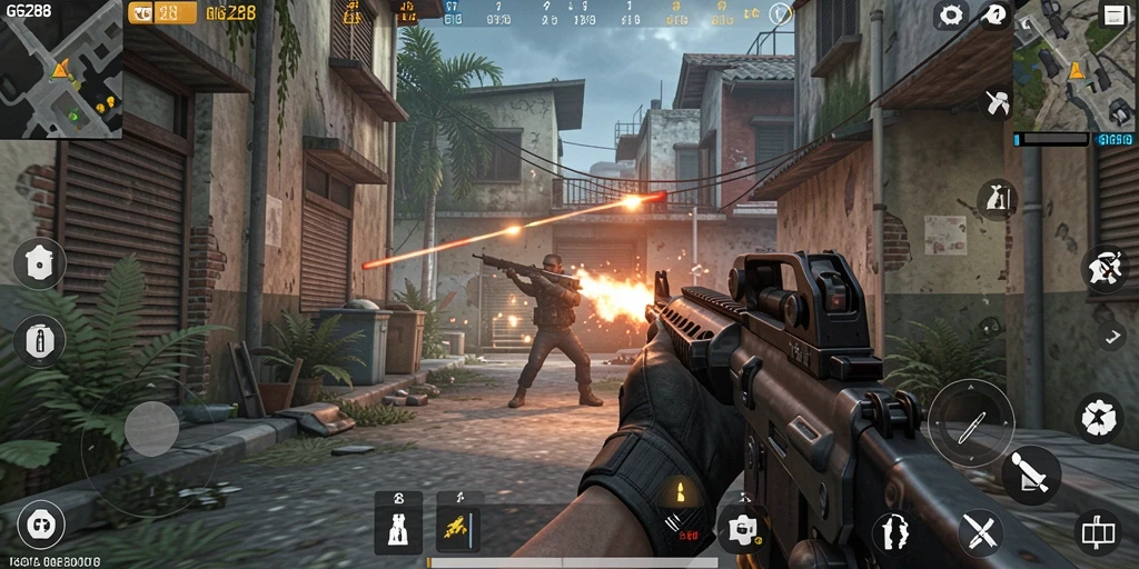 Tampilan gameplay GG288 dengan aksi tembak-menembak yang seru.