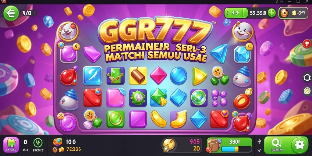 Tampilan gameplay seru GGR777 dengan suasana Match-3 yang menggembirakan.
