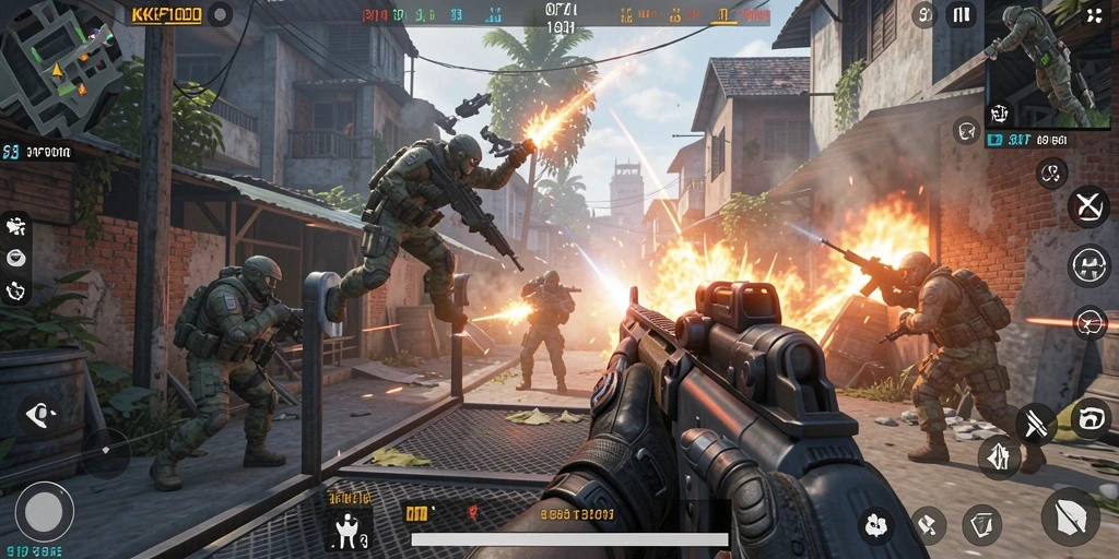 Screenshot gameplay KPK100 menampilkan aksi tembak-menembak yang mendebarkan.