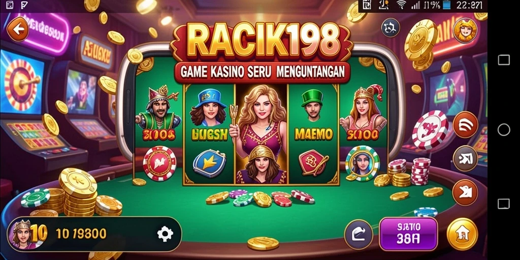 Screenshot utama RACIK198 menampilkan gameplay kasino yang mendebarkan dan interaktif.