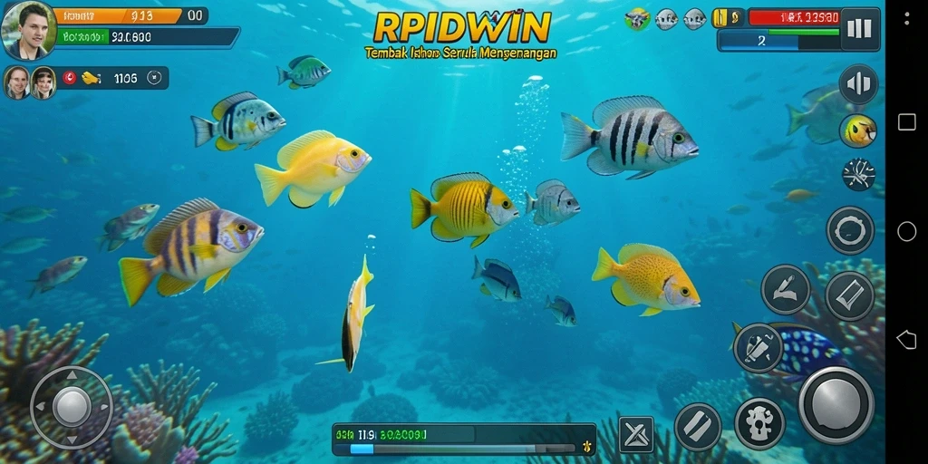 Screenshot gameplay RPIDWIN menampilkan keseruan menembak ikan.