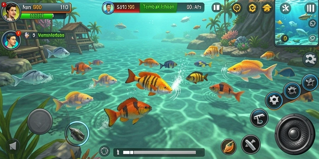 Screenshot gameplay S80 menunjukkan aksi tembak ikan yang seru.