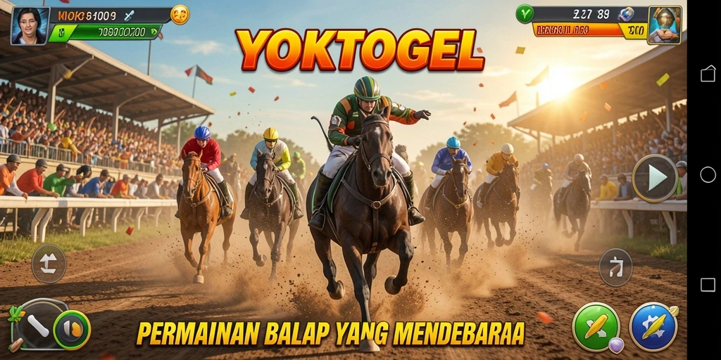 Screenshot utama gameplay YOKTOGEL menampilkan aksi balap yang seru.